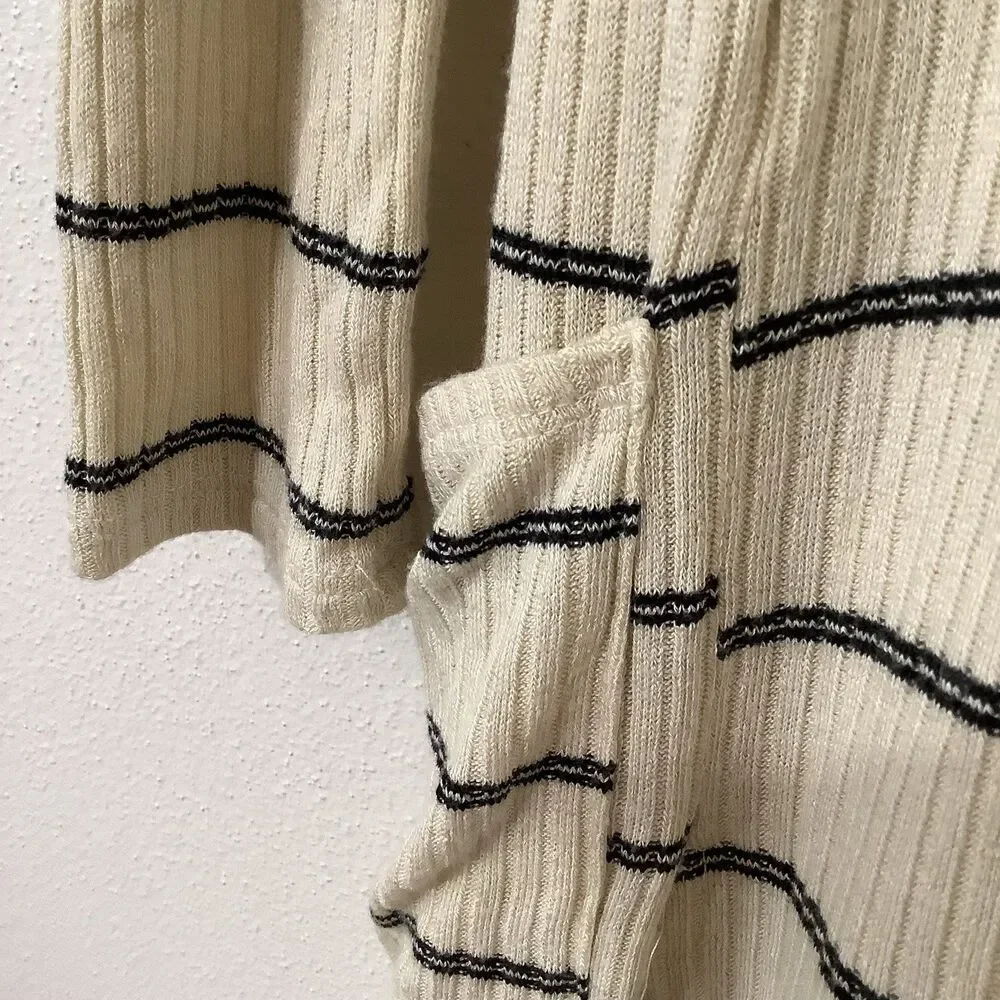 Daytrip Minimalist Chic‎ Cozycore Slouchy Striped Cream Long Open Cardigan Small